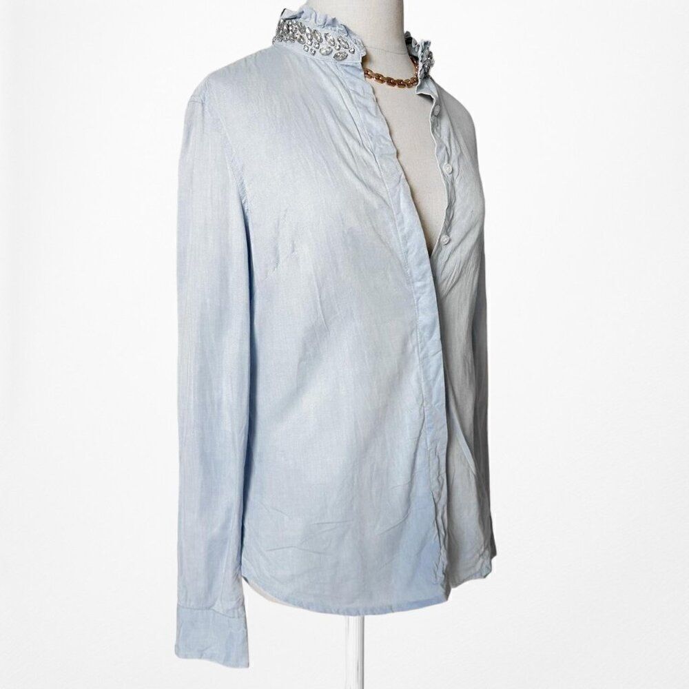 Vintage Y2K 90s Blue Rhinestone Embellished Button Down Shirt Size 6/S/M - Picture 5 of 7